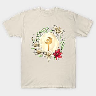 White Mage from FF14 Job Crystal with Flowers T-Shirt T-Shirt